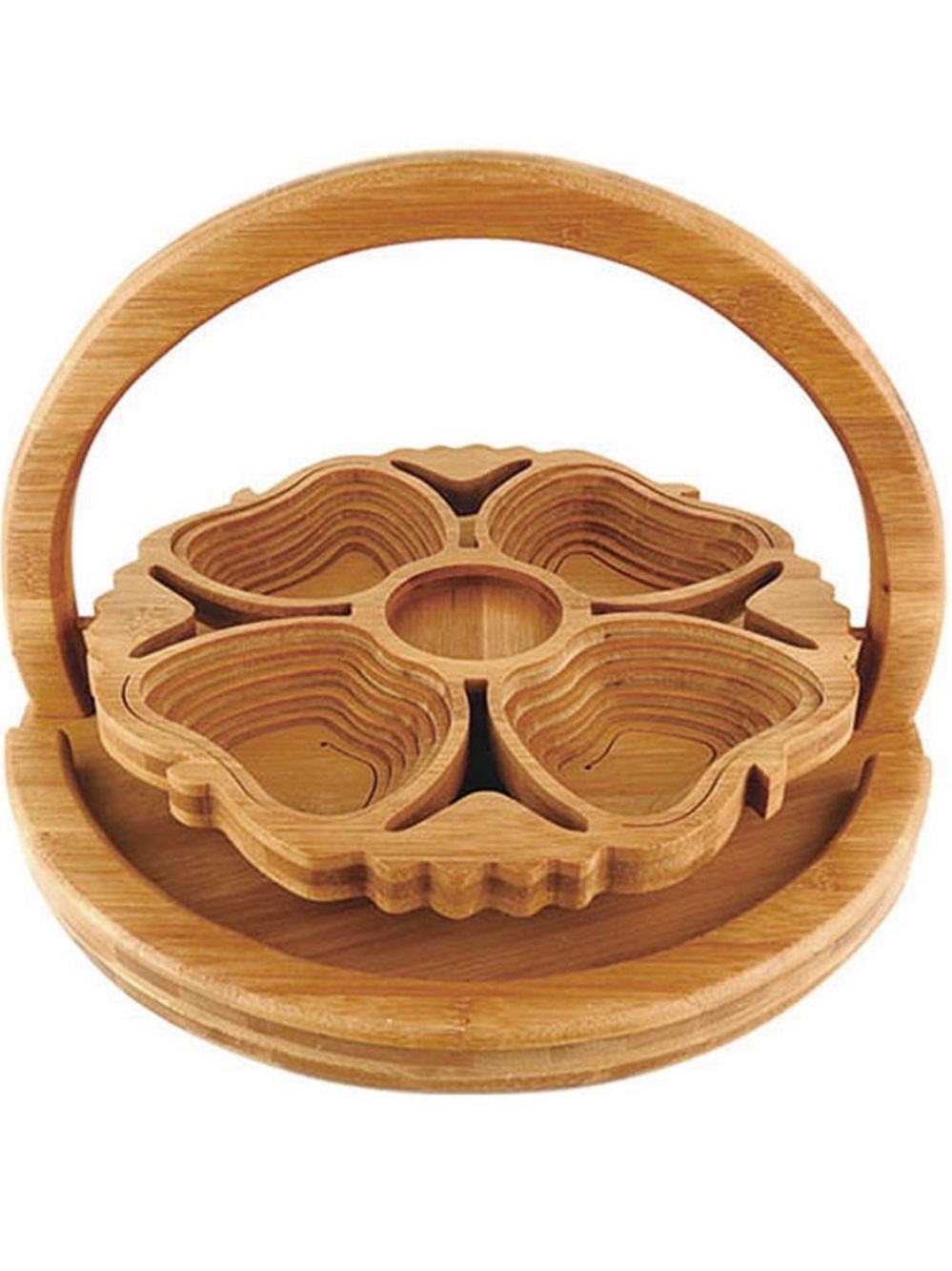 Bamboo Snack Server Collapsable Wooden Serving Display Cottagecore